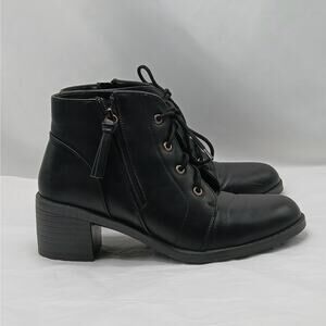 Easy Street Becker Stacked Heel Ankle Boot Womens 8.5M Black Faux Leather Shoe